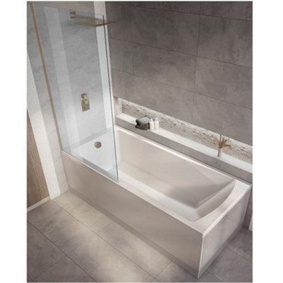 Homestylestore White 1600 X 700mm Bathroom Single Ended Square Shower Bath With Brushed Copper Screen And Side Panel from B&Q