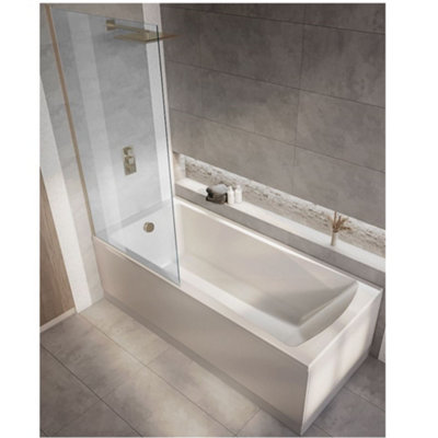 Homestylestore White 1600 X 700mm Bathroom Single Ended Square Shower Bath With Brushed Copper ScreenSide And End Panels from B&Q