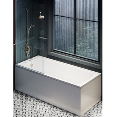 Homestylestore White 1700 X 700mm Bathroom Single Ended Shower Bath With Brushed Copper ScreenSide And End Panels from B&Q