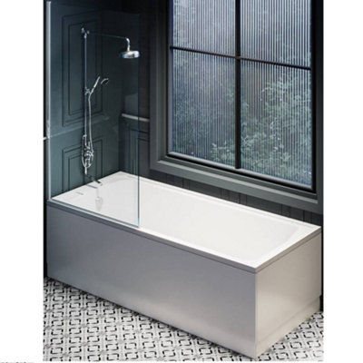 Homestylestore White 1700 X 700mm Bathroom Single Ended Shower Bath With Chrome ScreenSide And End Panels from B&Q