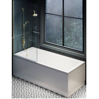 Homestylestore White 1700 X 750mm Bathroom Single Ended Shower Bath With Brushed Gold Screen, Side And End Panels