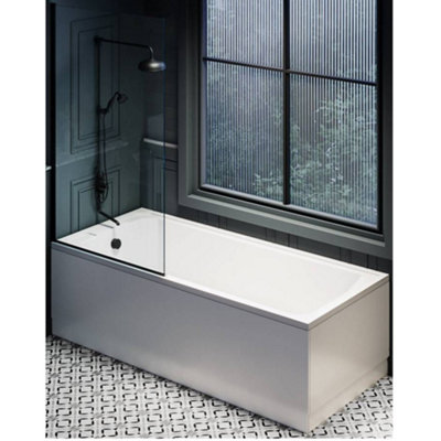 Homestylestore White 1700 X 700mm Bathroom Single Ended Shower Bath With Black ScreenSide And End Panels from B&Q