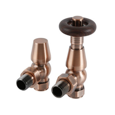 Homestylestore Antique Copper Thermostatic Angled Radiator Heated Towel Rail Valves Pair from B&Q