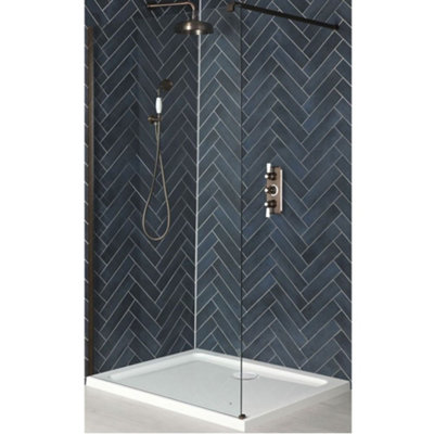 Homestylestore Matte Bronze Walk In Wet Room Shower Enclosure With ScreenSupport Arm And White Tray 1000 X 900mm from B&Q