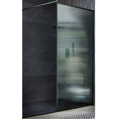 Homestylestore Black Walk In Fluted Glass Framed Shower Enclosure Graphite Slate Tray 1400 X 900mm from B&Q