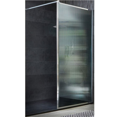 Homestylestore Chrome Walk In Fluted Glass Framed Shower Enclosure Graphite Slate Tray 1700 X 900mm from B&Q