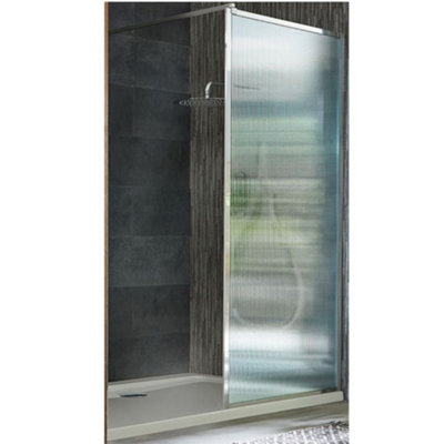 Homestylestore Chrome Walk In Fluted Glass Framed Shower Enclosure White Tray 1400 X 800mm from B&Q