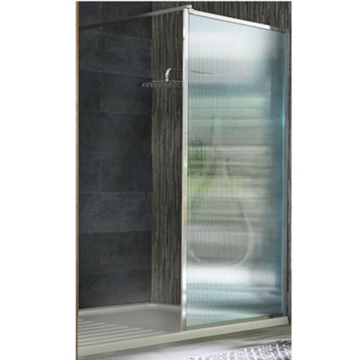 Homestylestore Chrome Walk In Fluted Glass Framed Shower Enclosure Drying Tray 1400 X 900mm from B&Q