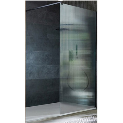 Homestylestore Black Walk In Fluted Glass Shower Enclosure White Slate Tray 1400 X 900mm from B&Q