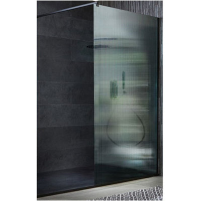 Homestylestore Black Walk In Fluted Glass Shower Enclosure Graphite Slate Tray 1500 X 900mm from B&Q