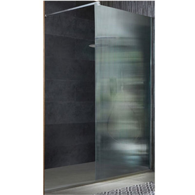 Homestylestore Chrome Walk In Fluted Glass Shower Enclosure Grey Slate Tray 1100 X 700mm from B&Q