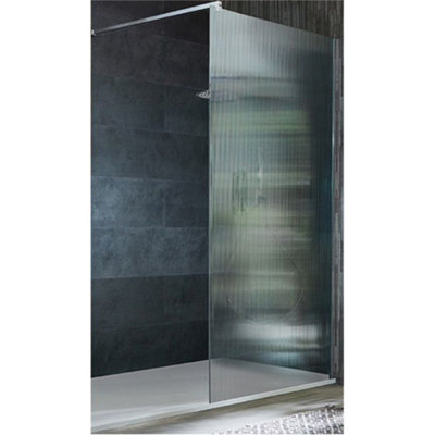 Homestylestore Chrome Walk In Fluted Glass Shower Enclosure White Slate Tray 1400 X 900mm from B&Q