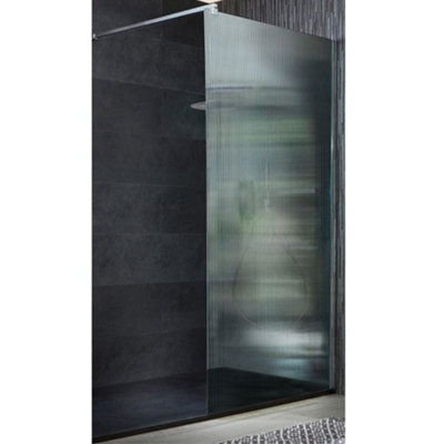 Homestylestore Chrome Walk In Fluted Glass Shower Enclosure Graphite Slate Tray 1200 X 900mm from B&Q