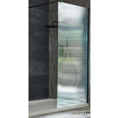 Homestylestore Black Walk In Fluted Glass Shower Enclosure White Tray 1600 X 700mm from B&Q