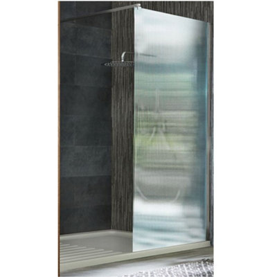Homestylestore Chrome Walk In Fluted Glass Shower Enclosure Drying Area Tray 1600 X 800mm from B&Q