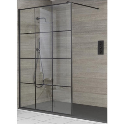 Homestylestore Black Grid Recessed Walk In Wet Room Shower Enclosure With Light Grey Slate Effect Tray 1400 X 900mm from B&Q