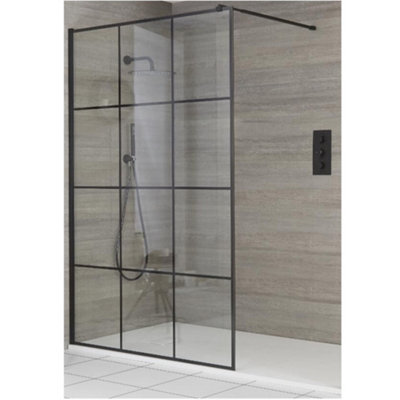 Homestylestore Black Grid Recessed Walk In Wet Room Shower Enclosure With White Slate Effect Tray 1400 X 900mm from B&Q