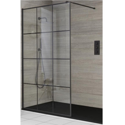Homestylestore Black Grid Recessed Walk In Wet Room Shower Enclosure With Graphite Slate Effect Tray 1200 X 900mm from B&Q