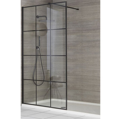 Homestylestore Black Grid Recessed Walk In Wet Room Shower Enclosure With And White Tray 1400 X 700mm from B&Q