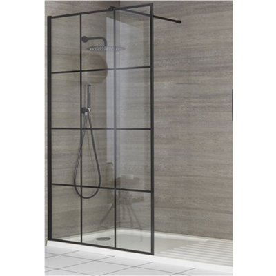 Homestylestore Black Grid Recessed Wet Room Walk In Shower Enclosure With Drying Tray 1400 X 900mm from B&Q