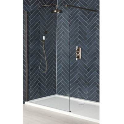 Homestylestore Matte Bronze Recessed Walk In Wet Room Shower Enclosure With ScreenSupport Arm And White Tray 1700 X 800mm from B&Q
