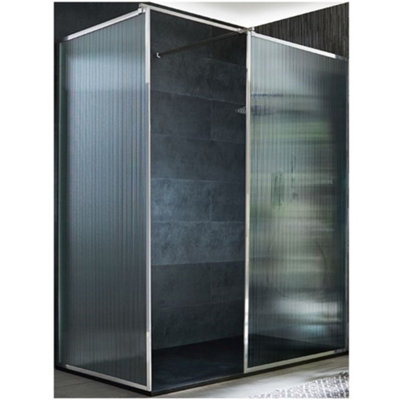 Homestylestore Chrome Corner Walk In Fluted Glass Framed Shower Enclosure Graphite Slate Tray 1200 X 900mm from B&Q