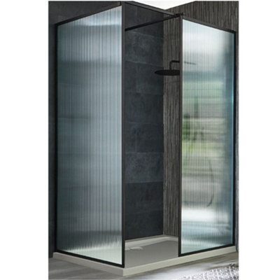 Homestylestore Black Corner Walk In Fluted Glass Framed Shower Enclosure White Tray 1500 X 700mm from B&Q