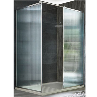 Homestylestore Chrome Corner Walk In Fluted Glass Framed Shower Enclosure Drying Tray 1400 X 900mm from B&Q