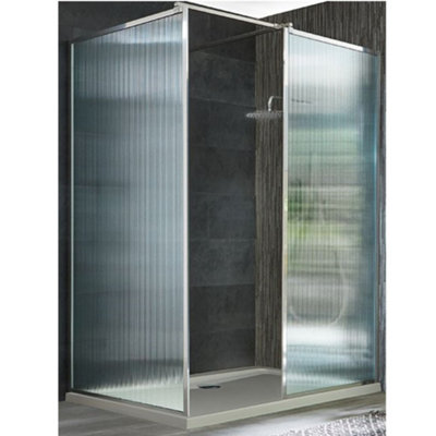 Homestylestore Chrome Corner Walk In Fluted Glass Framed Shower Enclosure White Tray 1500 X 700mm from B&Q