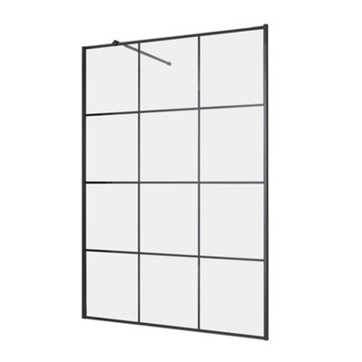 Homestylestore Black Reversible Wet Room Shower Enclosure Screen With Grid Pattern 1200mm from B&Q