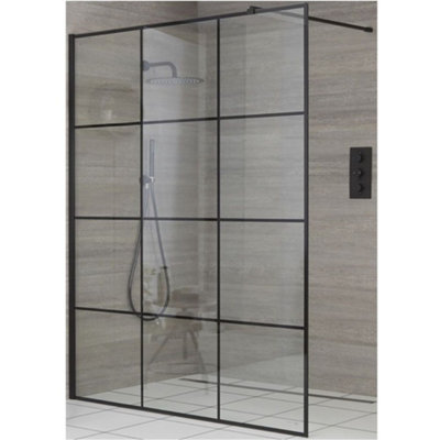 Homestylestore 760mm Black Grid Recessed Walk In Wet Room Shower Enclosure With 1200mm Tile Insert Drain from B&Q