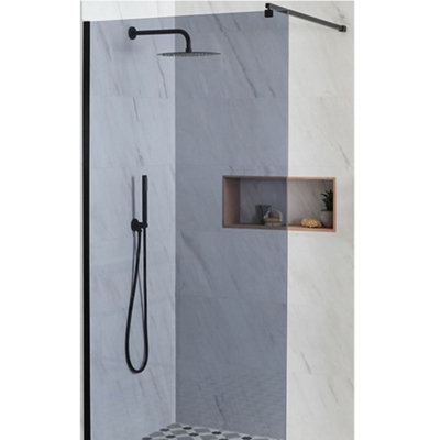 Homestylestore 1400mm Black Smoked Glass Recessed Walk In Frameless Wet Room Shower Enclosure With 1200mmlinear Drain from B&Q