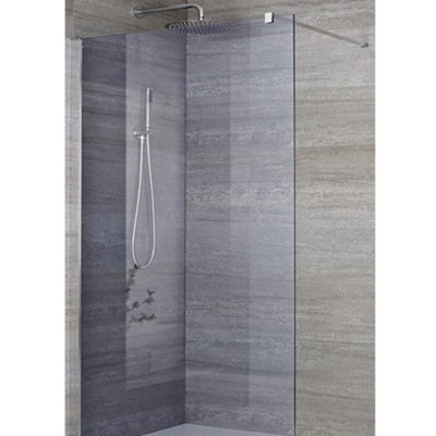 Homestylestore 1400mm Chrome Smoked Glass Recessed Walk In Frameless Wet Room Shower Enclosure With 800mm Linear Tile Insert Drain from B&Q