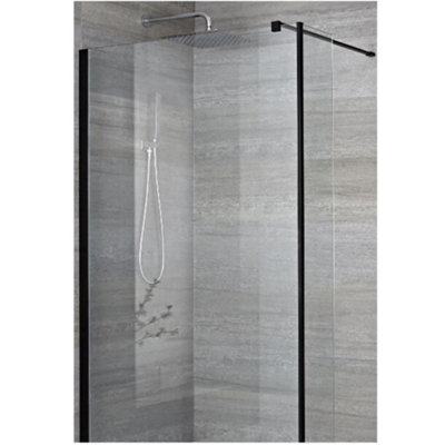 Homestylestore 800mm Black Recessed Walk In Wet Room Shower Enclosure With 1200mm Linear Drain from B&Q