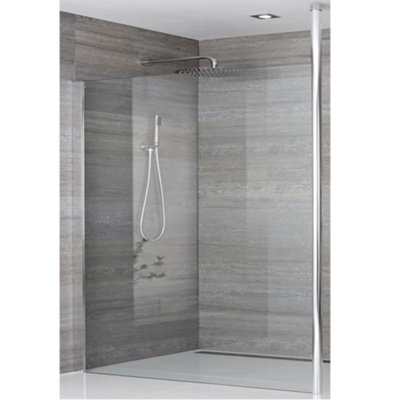 Homestylestore 900mm Chrome Recessed Walk In Wet Room Shower Enclosure With Floor To Ceiling Pole And 1200mm Linear Shower Drain from B&Q