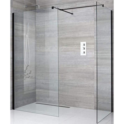 Homestylestore Black Corner Walk In Wet Room Shower Enclosure With 1000mm & 760mm Screens And Support Arms from B&Q