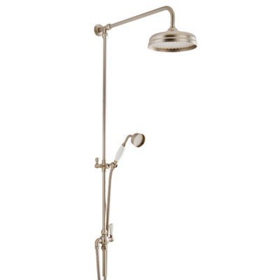 Homestylestore Brushed Nickel Grand Rigid Riser With Fixed Rainfall Shower Head And Hand Shower Handset from B&Q