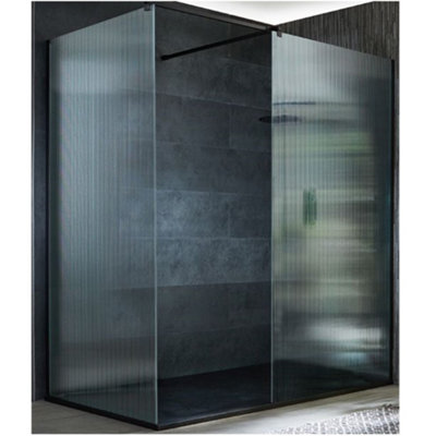 Homestylestore Black Corner Walk In Fluted Glass Shower Enclosure Graphite Slate Tray 1500 X 800mm from B&Q