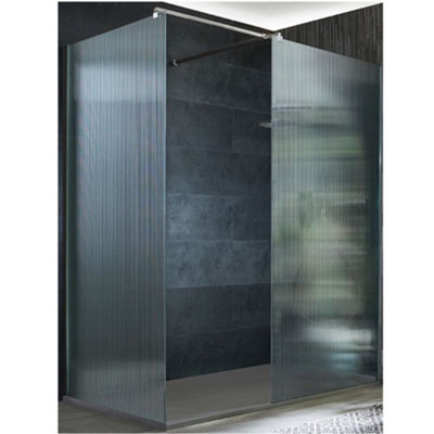 Homestylestore Chrome Corner Walk In Fluted Glass Shower Enclosure Grey Slate Tray 1100 X 700mm from B&Q