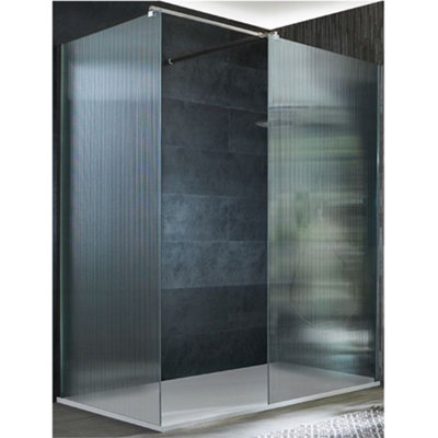Homestylestore Chrome Corner Walk In Fluted Glass Shower Enclosure White Slate Tray 1700 X 900mm from B&Q