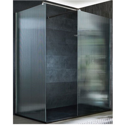 Homestylestore Chrome Corner Walk In Fluted Glass Shower Enclosure Graphite Slate Tray 1500 X 900mm from B&Q