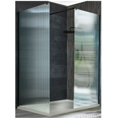 Homestylestore Black Corner Walk In Fluted Glass Shower Enclosure Drying Area Tray 1600 X 800mm from B&Q