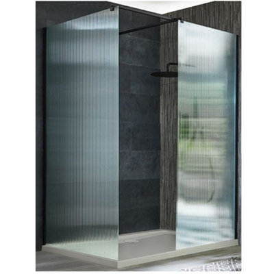 Homestylestore Black Corner Walk In Fluted Glass Shower Enclosure White Tray 1200 X 700mm from B&Q