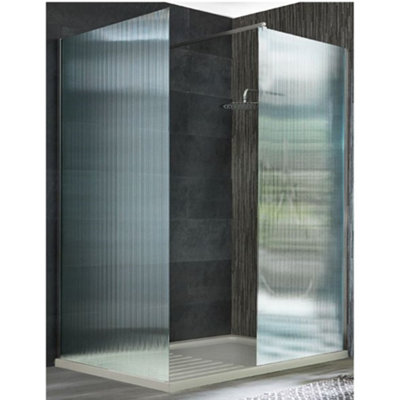 Homestylestore Chrome Corner Walk In Fluted Glass Shower Enclosure Drying Area Tray 1400 X 900mm from B&Q
