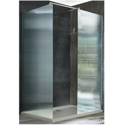 Homestylestore Chrome Corner Walk In Fluted Glass Shower Enclosure White Tray 1200 X 700mm from B&Q