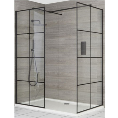 Homestylestore Black Grid Corner Walk In Wet Room Shower Enclosure With White Tray 1500 X 700mm from B&Q