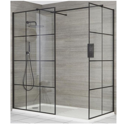 Homestylestore Black Grid Corner Walk In Wet Room Shower Enclosure With Drying Tray 1400 X 900mm from B&Q