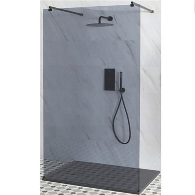 Homestylestore Black Smoked Glass Floating Walk In Frameless Shower Enclosure With Light Grey Slate Effect Tray 1400 X 900mm from B&Q