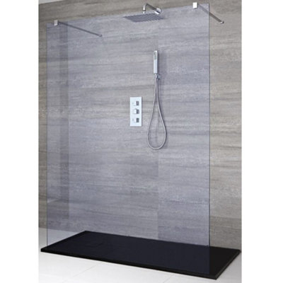Homestylestore Chrome Smoked Glass Floating Walk In Frameless Shower Enclosure With Graphite Slate Effect Tray 1400 X 800mm from B&Q