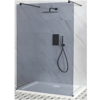 Homestylestore Black Smoked Glass Floating Walk In Frameless Shower Enclosure With White Tray 1400 X 760mm from B&Q